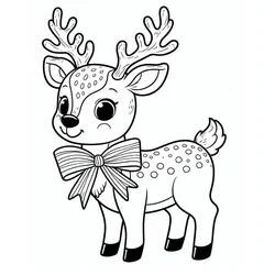 リボンをつけたクリスマスのトナカイ のぬりえ