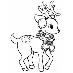 耳あてとマフラーをつけたクリスマスのトナカイ のぬりえ
