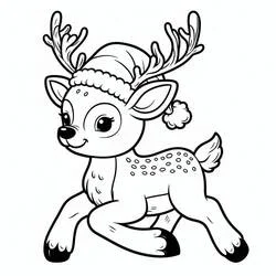 クリスマスのトナカイが帽子をかぶって走る のぬりえ