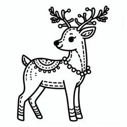 クリスマスのトナカイ 飾られた角と首飾り のぬりえ