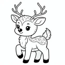 クリスマスのトナカイが大きな角で立っている のぬりえ