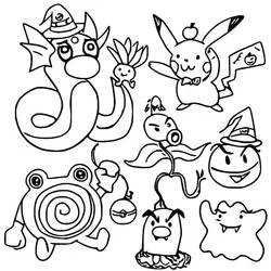 すぐ塗れるハロウィンポケモン (祝日とお祝い)ぬりえ #203916、無料印刷