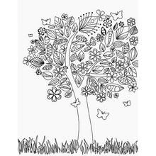 花と蝶が描かれた装飾的な木 のぬりえ