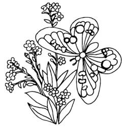 花と葉に囲まれた蝶 のぬりえ
