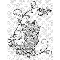 花のマンダラの中の子猫マリー のぬりえ