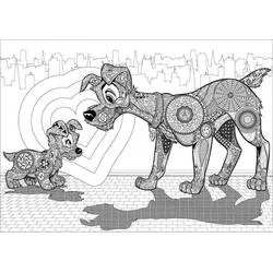 レディとトランプのマンダラ、向き合う二匹の犬 のぬりえ
