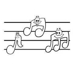 五線譜に描かれた笑顔の音符たち のぬりえ