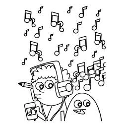 ヘッドホンをつけた少年と音符たち のぬりえ