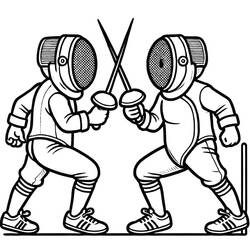 剣を交わす二人のフェンシング選手 のぬりえ