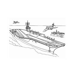 戦闘機が飛ぶ航空母艦の海上シーン のぬりえ