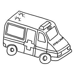 屋根にランプがついた救急車と十字マーク のぬりえ