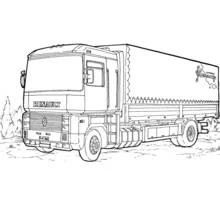 運転席とトレーラーのあるトラック のぬりえ