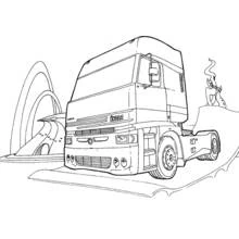 トンネルの前に停まったトラック のぬりえ
