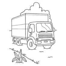 茂みのそばに停まったトラック のぬりえ