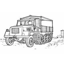幌付きの軍用ハーフトラック のぬりえ